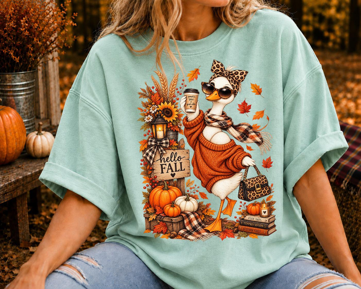 Hello Fall Goose Shirt, Glam Goose Bow, Cute Animal Autumn Shirt