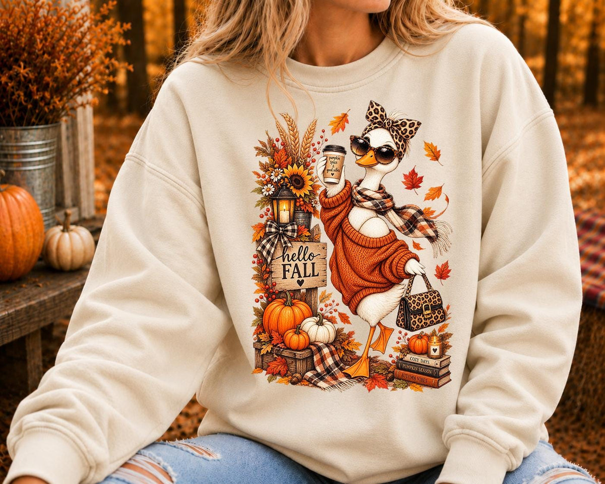 Hello Fall Goose Shirt, Glam Goose Bow, Cute Animal Autumn Shirt