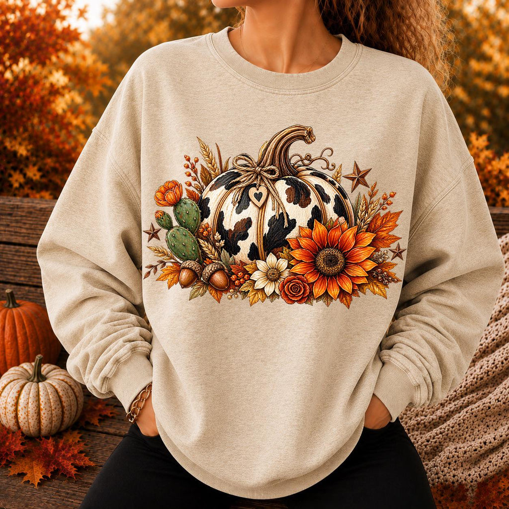 Cow Print Pumpkin, Floral Fall pumpkin, Western Autumn, Cowgirl fall Shirt