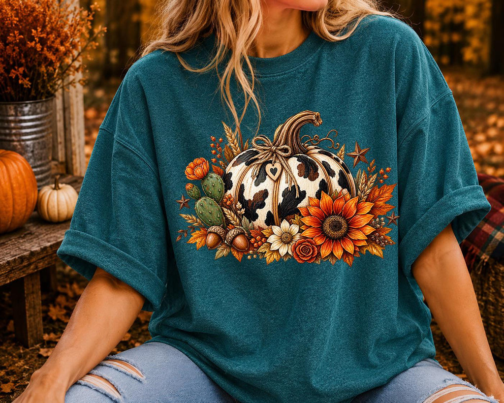 Cow Print Pumpkin, Floral Fall pumpkin, Western Autumn, Cowgirl fall Shirt