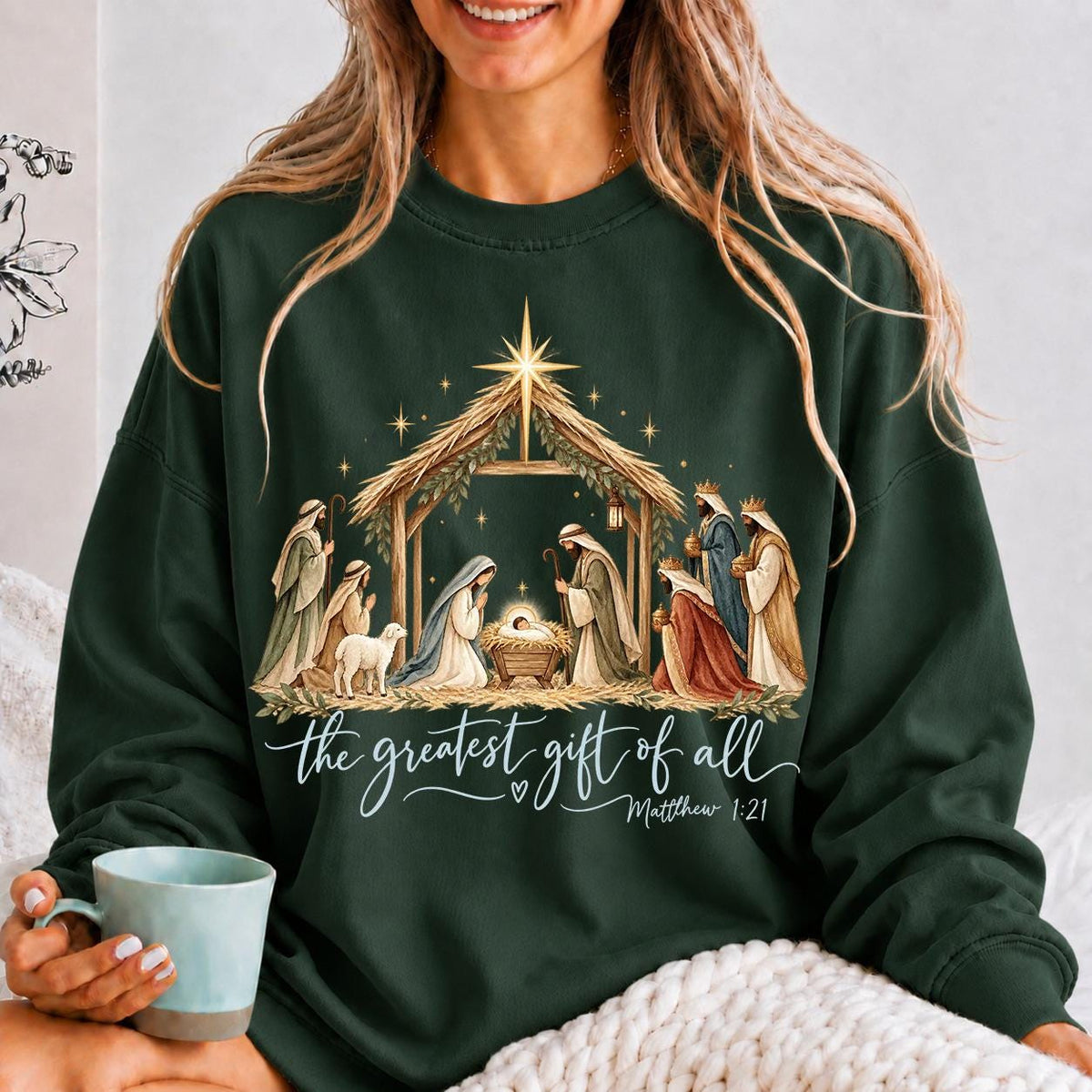 The Greatest Gift of All Sweatshirt, Nativity Scene Sweatshirt