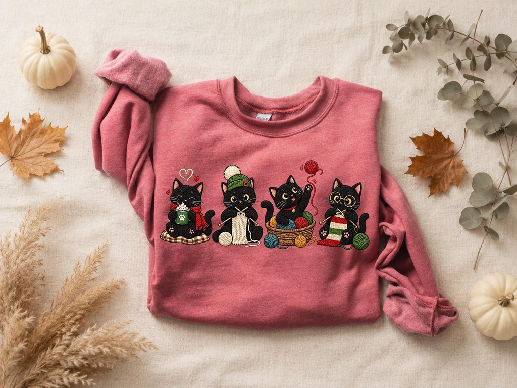 Black Cats Knitting Comfort Colors® Shirt, Yarn Lover Gift For Cat Mom