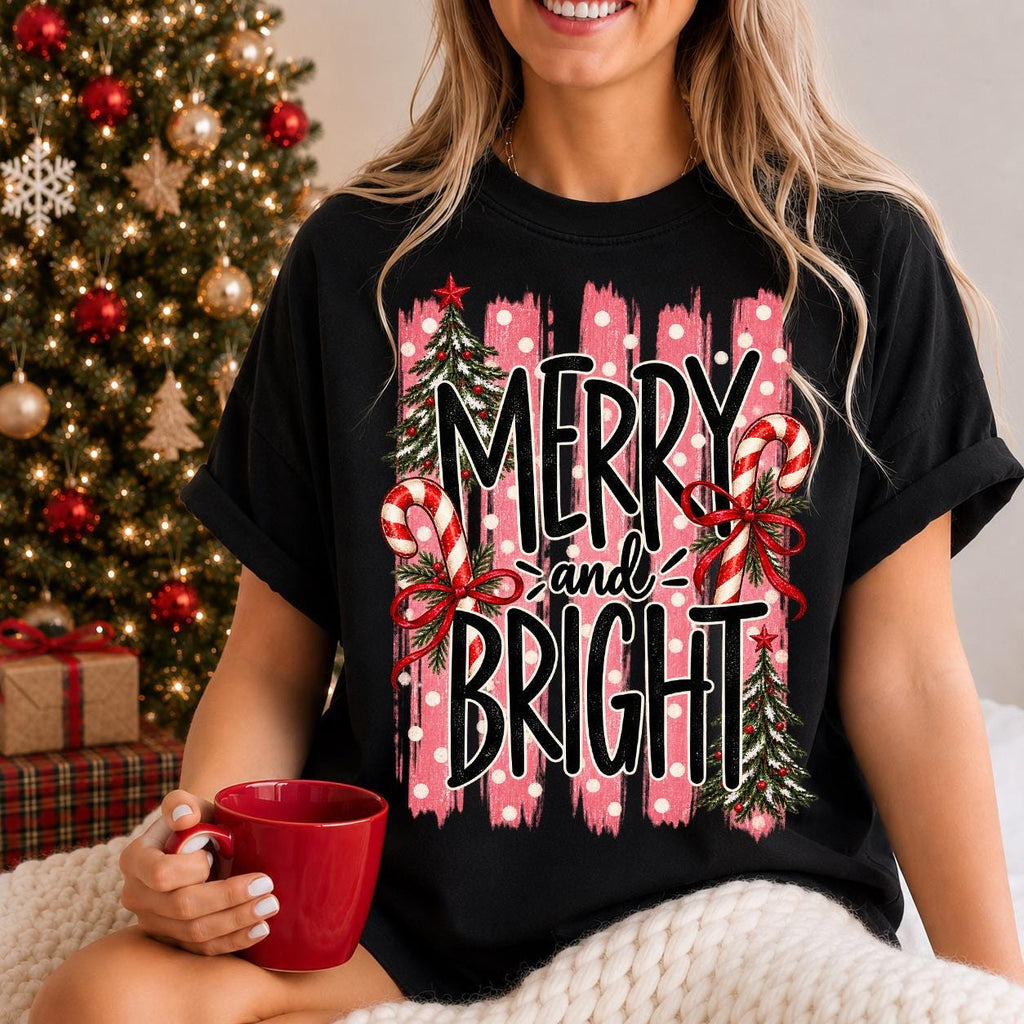 Merry And Bright, Stripes Christmas Tree Shirt, Christmas Sweatshirt