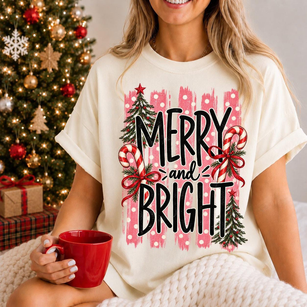 Merry And Bright, Stripes Christmas Tree Shirt, Christmas Sweatshirt