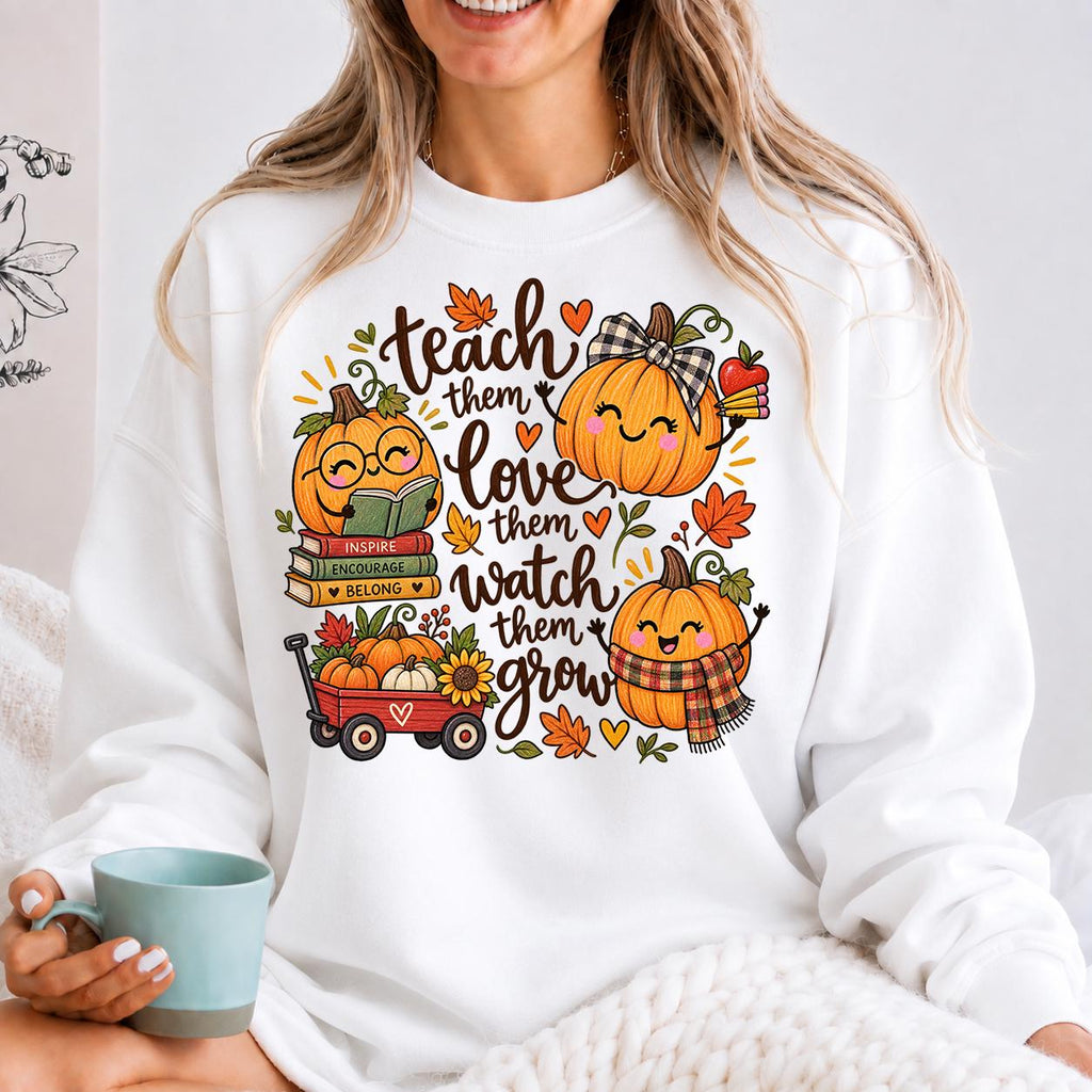 Fall Teacher Shirt Teach Them Tee, Teaching Pumpkins Thanksgiving Tee