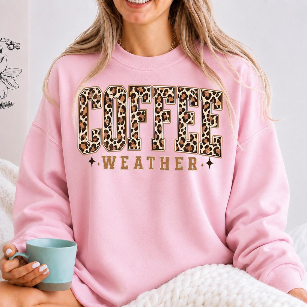 Coffee Weather Sweatshirt, Leopard Print Fall Crewneck