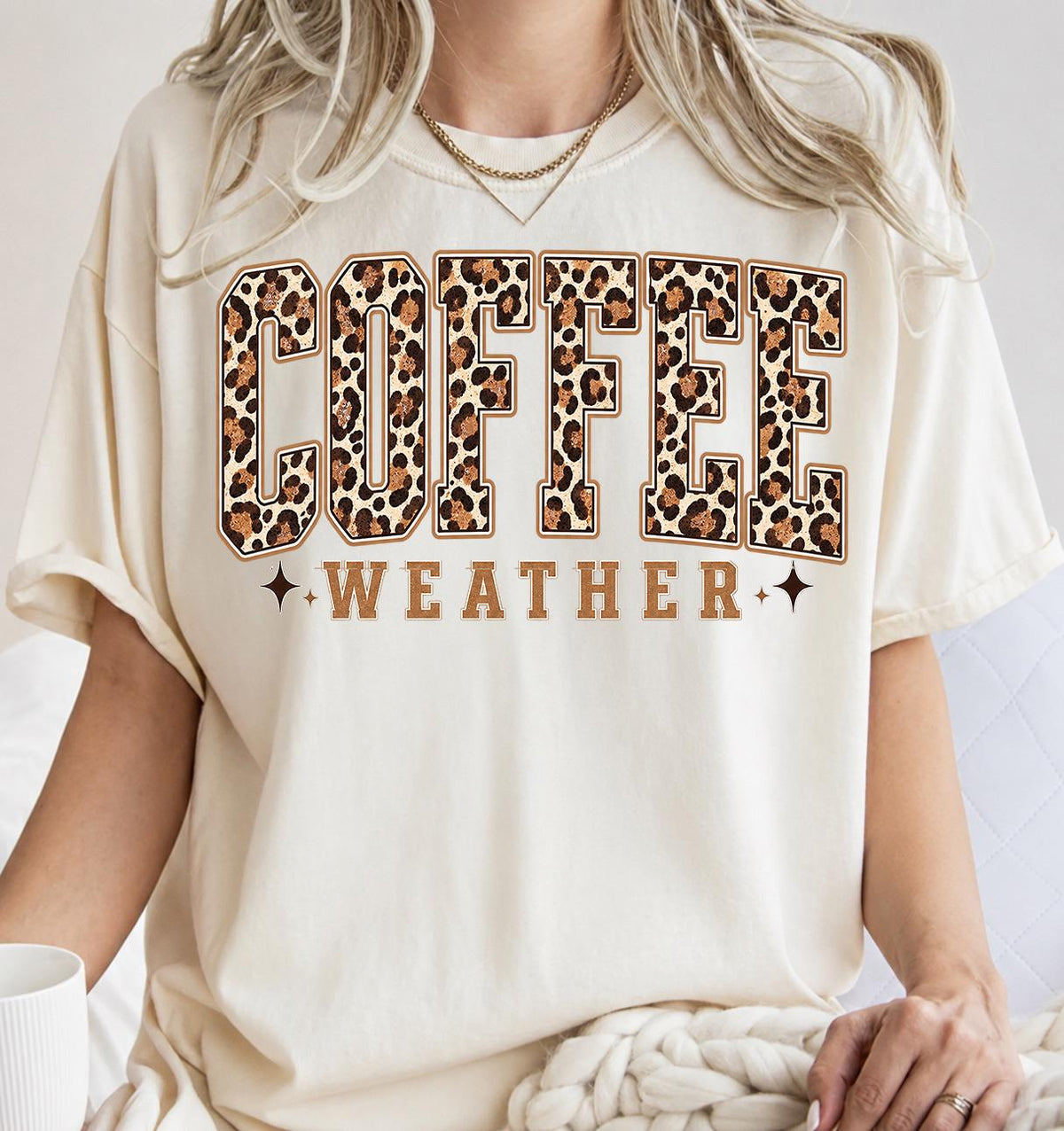 Coffee Weather Sweatshirt, Leopard Print Fall Crewneck