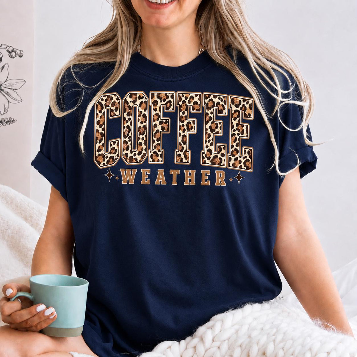 Coffee Weather Sweatshirt, Leopard Print Fall Crewneck