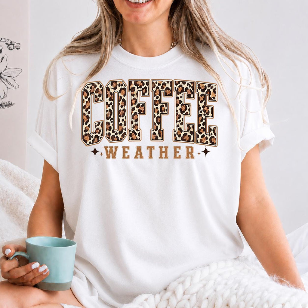 Coffee Weather Sweatshirt, Leopard Print Fall Crewneck