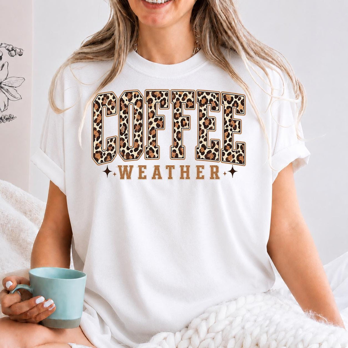 Coffee Weather Sweatshirt, Leopard Print Fall Crewneck