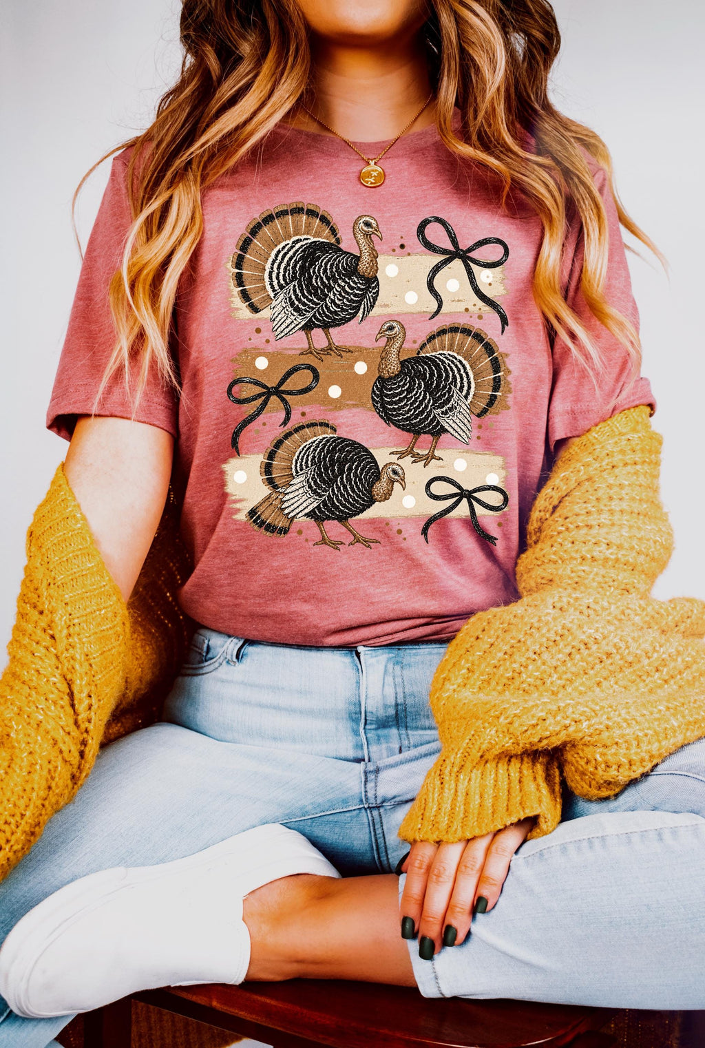 Whimsical Turkey Bow Shirt, Cute Thanksgiving Turkey Tee