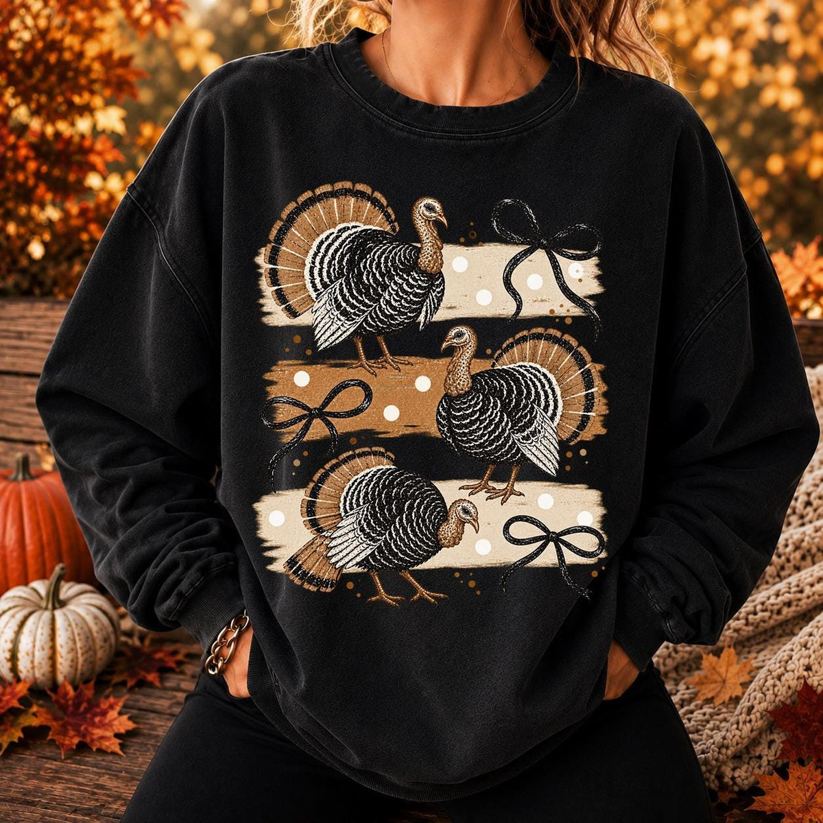 Whimsical Turkey Bow Shirt, Cute Thanksgiving Turkey Tee
