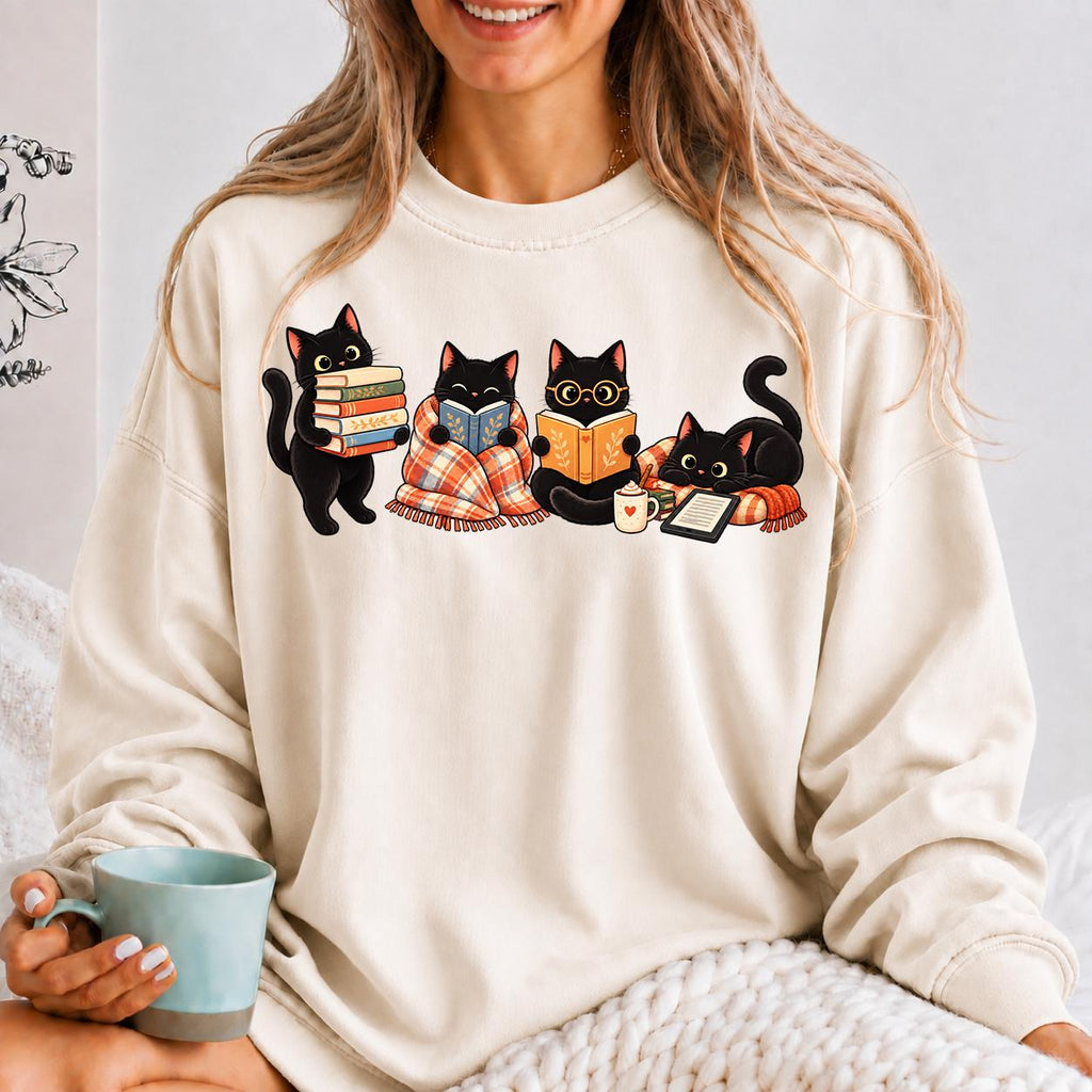 Black Cat Reading Shirt, Book Lover Cat Tee, Cozy Reader Gift For Her