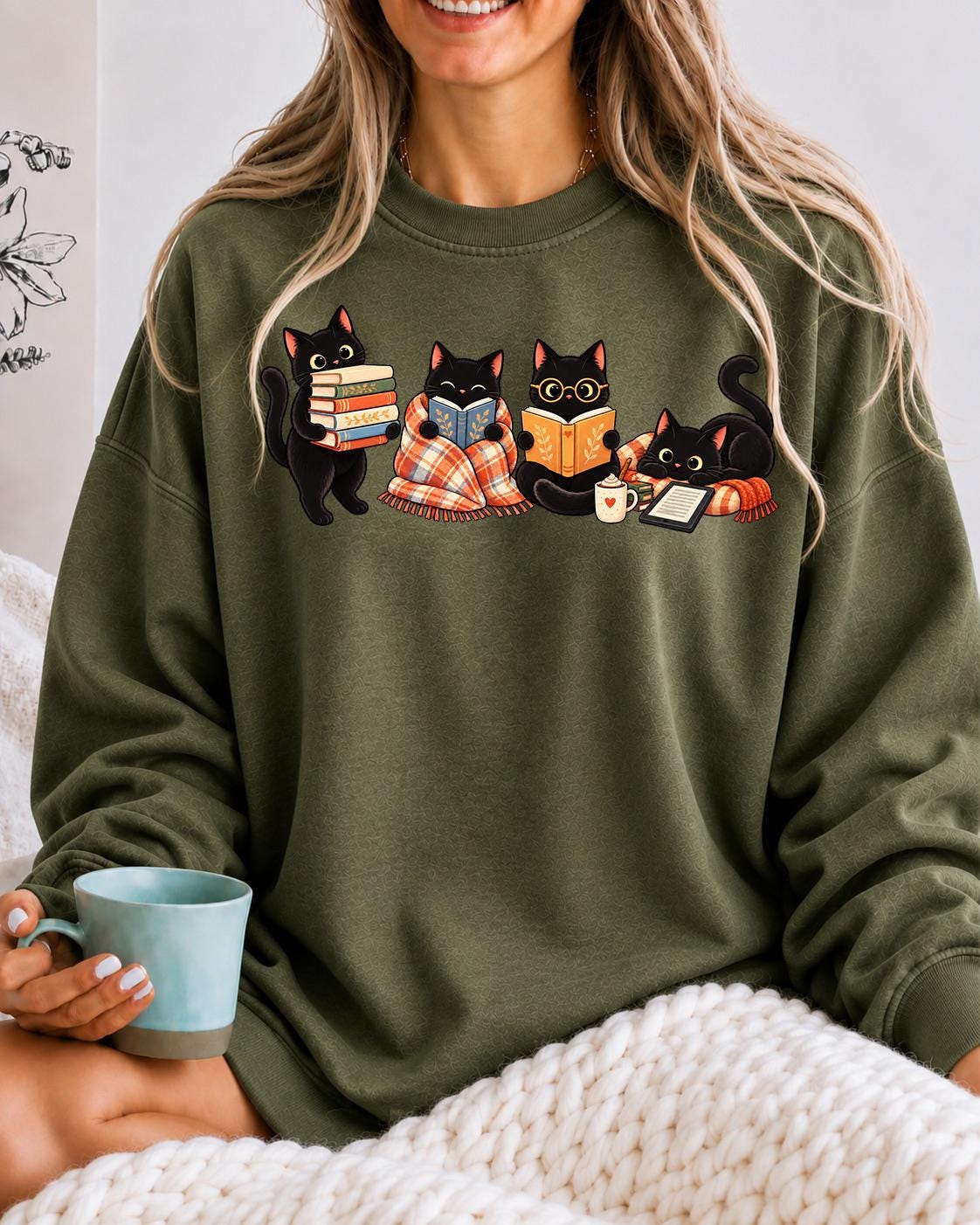 Black Cat Reading Shirt, Book Lover Cat Tee, Cozy Reader Gift For Her