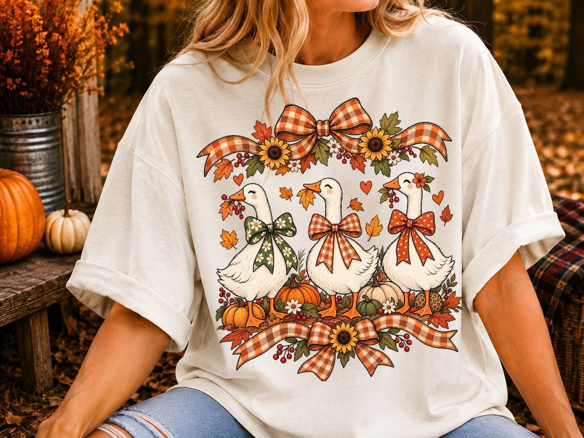 Coquette Fall Goose Shirt, Cute Pumpkin Goose Sweatshirt
