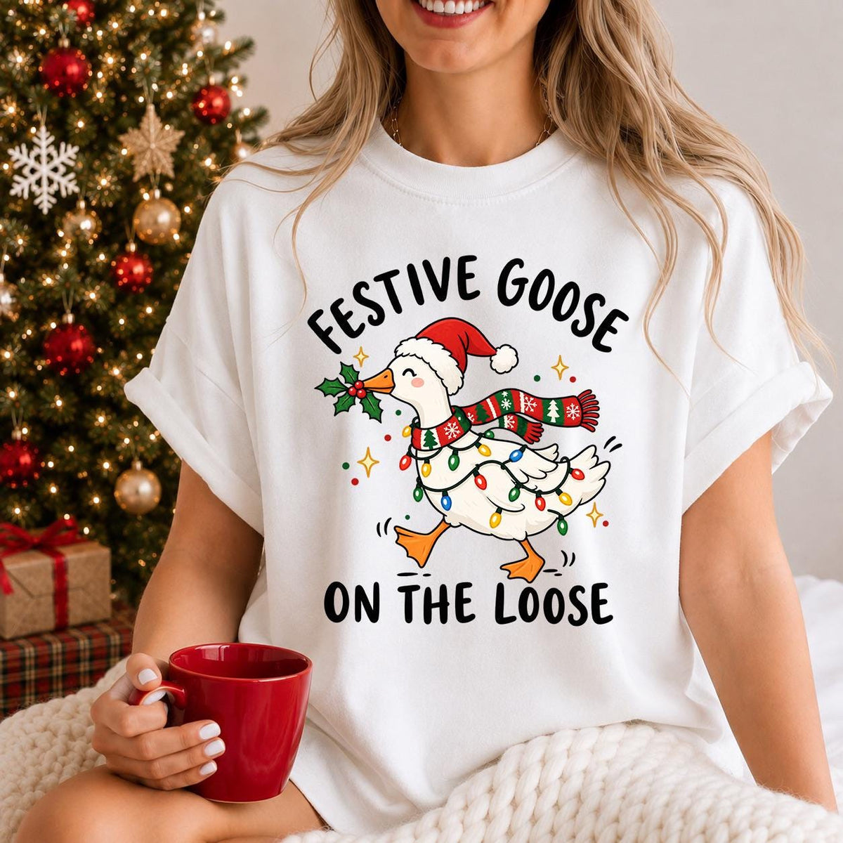 Festive Goose On The Loose Shirt, Farm Christmas shirt