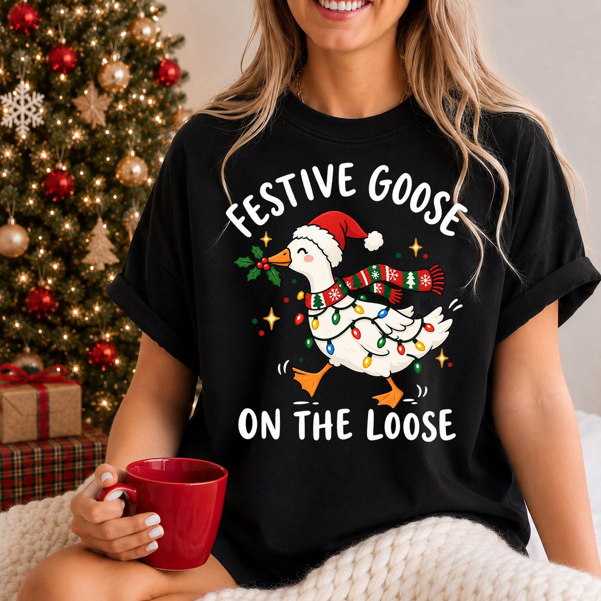 Festive Goose On The Loose Shirt, Farm Christmas shirt