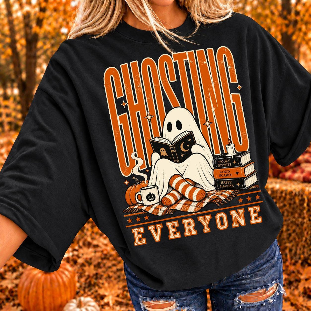 Ghosting Everyone Shirt, Halloween Book Lover Shirt, Spooky Reading Shirt