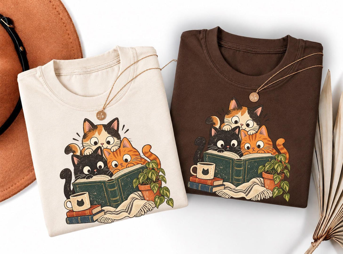 Reading Cats Shirt, Curious Reading Cats, Funny Book Lover Tee