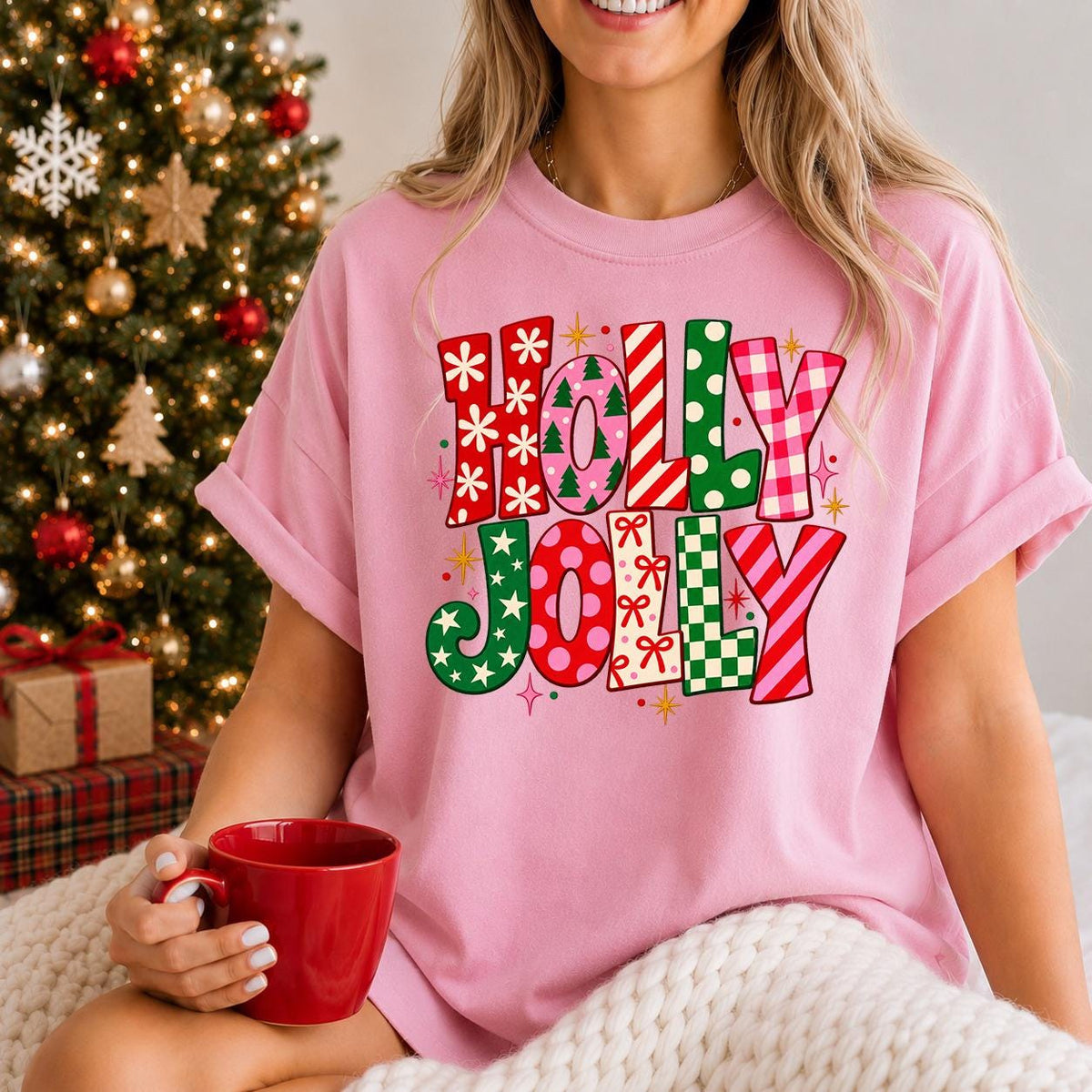 Holly Jolly Christmas Shirt, Pink Christmas Sweatshirt