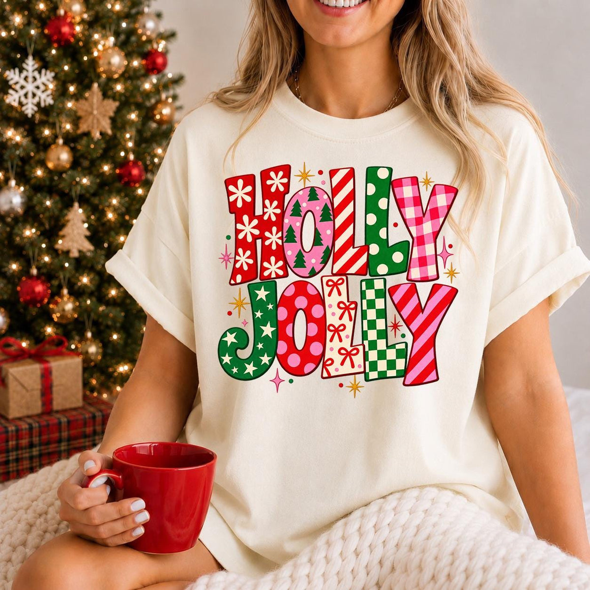 Holly Jolly Christmas Shirt, Pink Christmas Sweatshirt