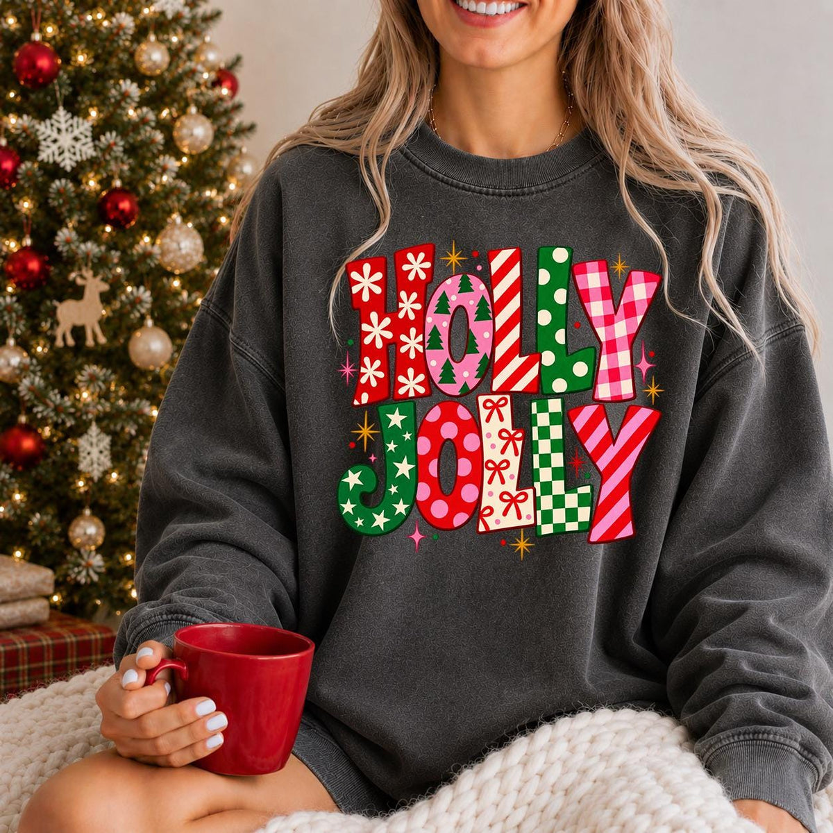 Holly Jolly Christmas Shirt, Pink Christmas Sweatshirt