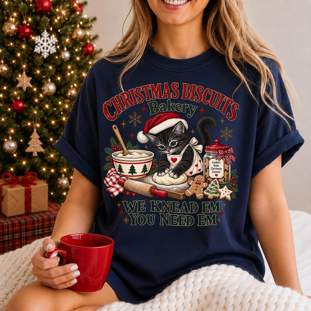Meowy Christmas Shirt, Kitty Biscuits, Cat Christmas Sweatshirt, Baking Tee