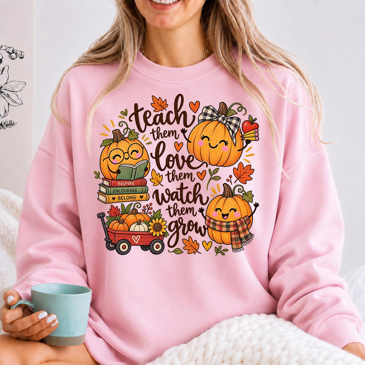 Fall Teacher Shirt Teach Them Tee, Teaching Pumpkins Thanksgiving Tee