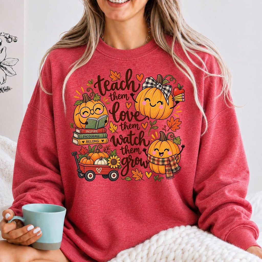 Fall Teacher Shirt Teach Them Tee, Teaching Pumpkins Thanksgiving Tee