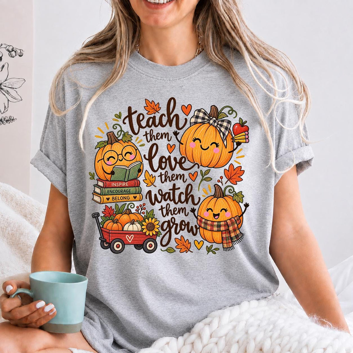 Fall Teacher Shirt Teach Them Tee, Teaching Pumpkins Thanksgiving Tee