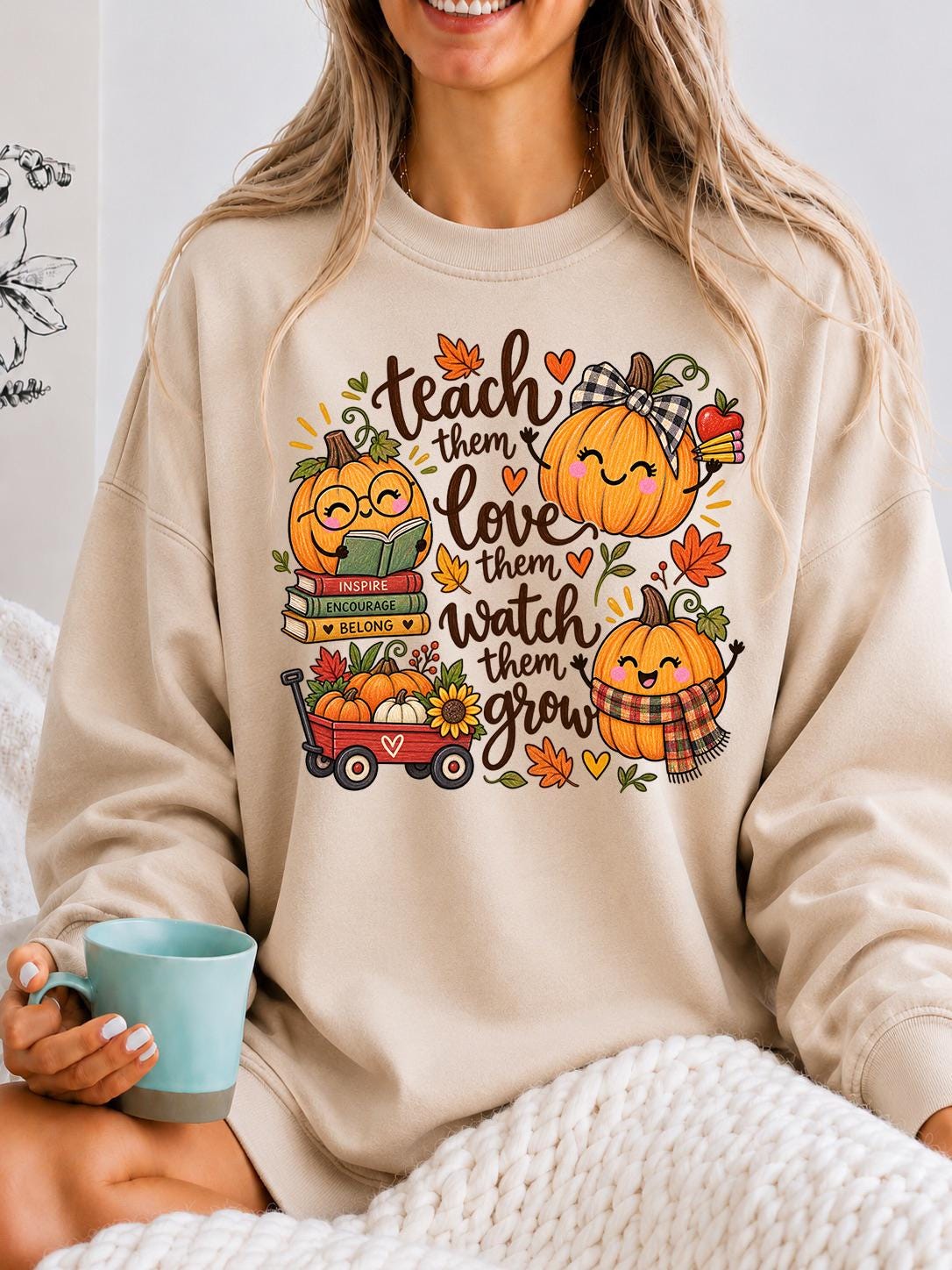 Fall Teacher Shirt Teach Them Tee, Teaching Pumpkins Thanksgiving Tee