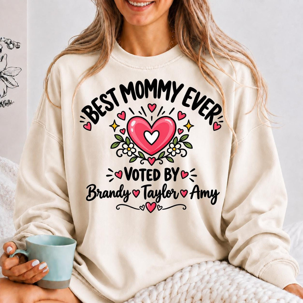 Personalized Mom with Kids Names Sweatshirt, Best Mommy Ever Crewneck