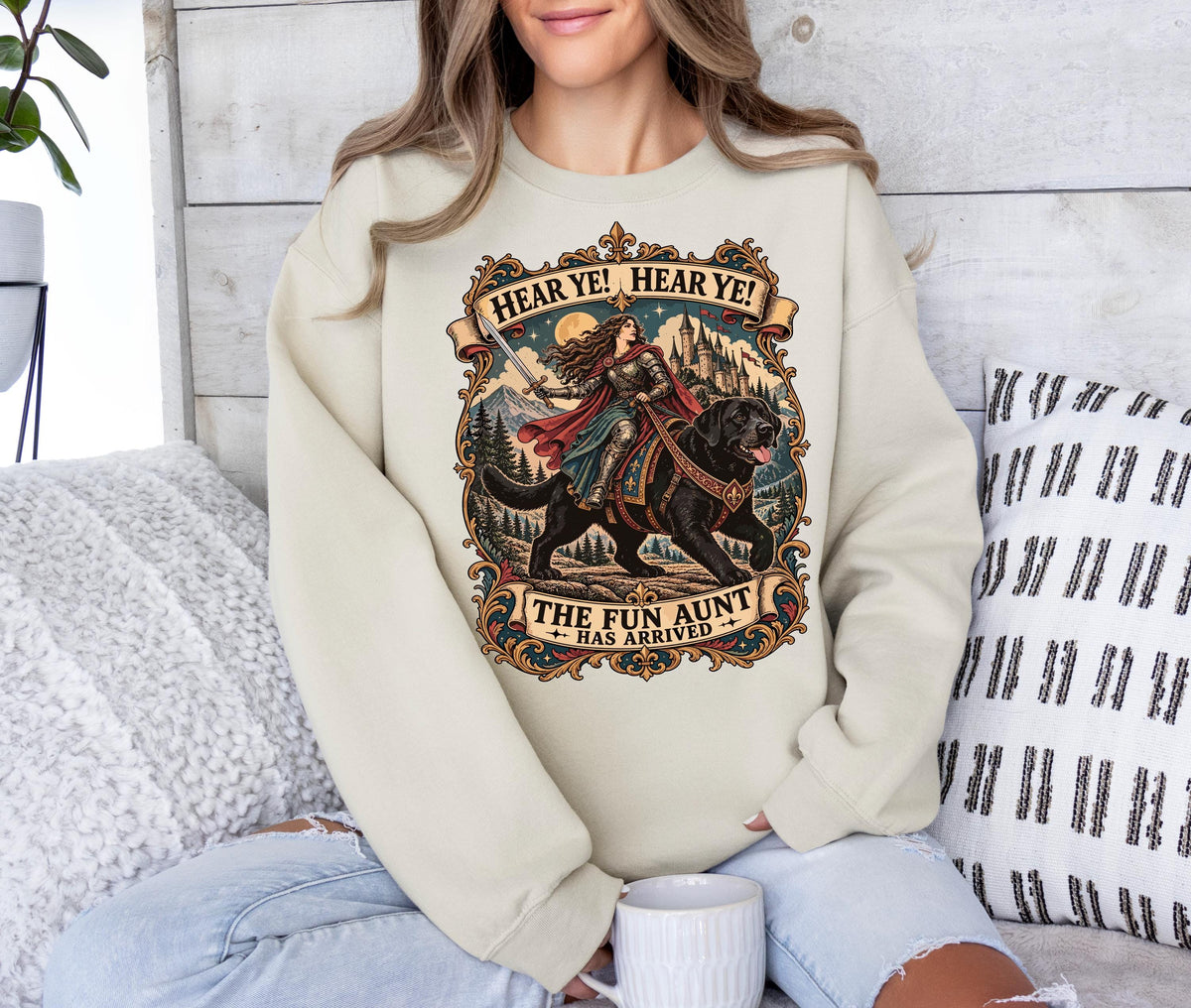 Hear Ye Hear Ye The Fun Aunt Has Arrived tee, Knight Riding Giant Lab Tee