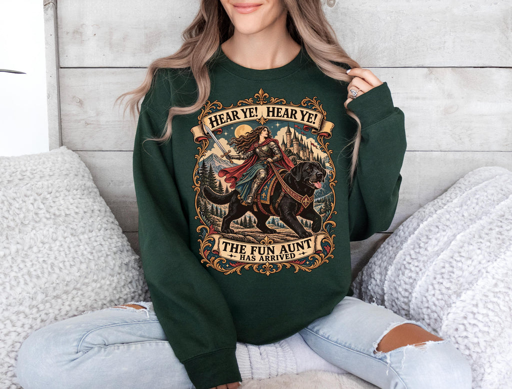 Hear Ye Hear Ye The Fun Aunt Has Arrived tee, Knight Riding Giant Lab Tee