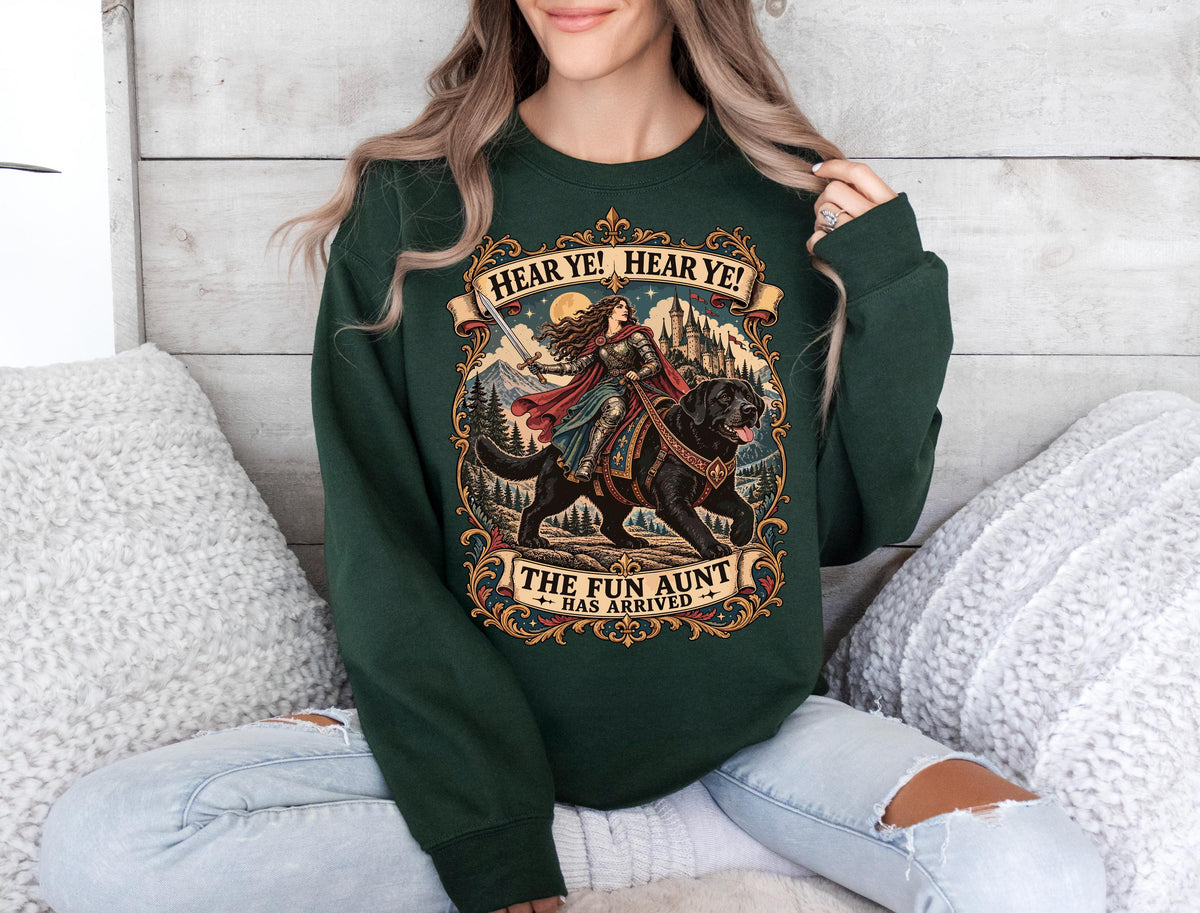 Hear Ye Hear Ye The Fun Aunt Has Arrived tee, Knight Riding Giant Lab Tee