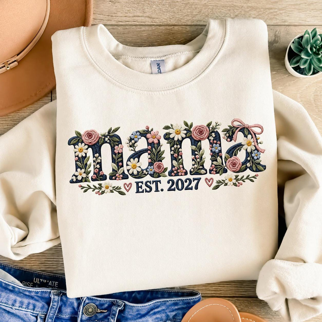 Personalized Floral mama shirt, Custom Name Crewneck