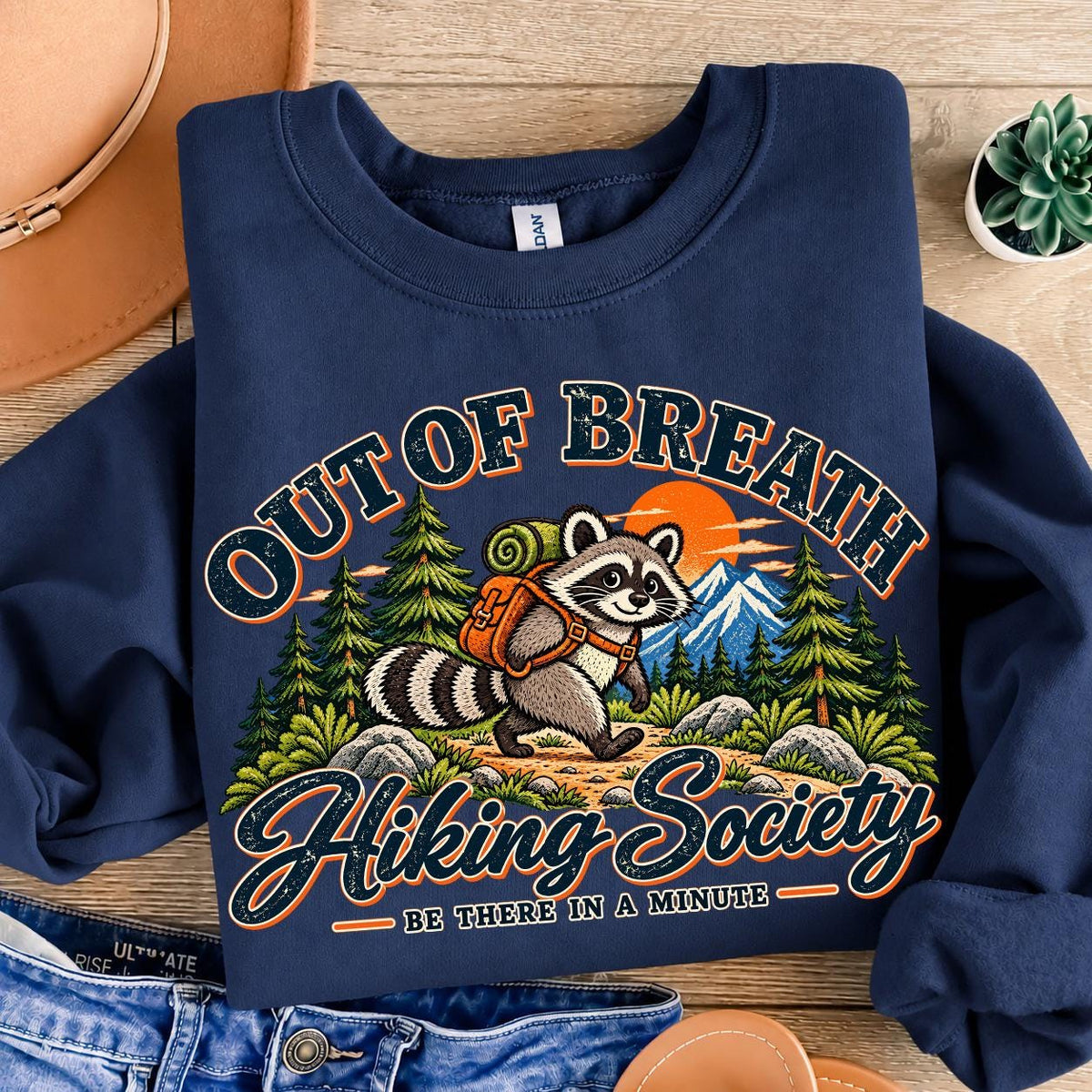 Hiking Sweatshirt, Out Of Breath Hiking Society, Raccoon Sweatshirt