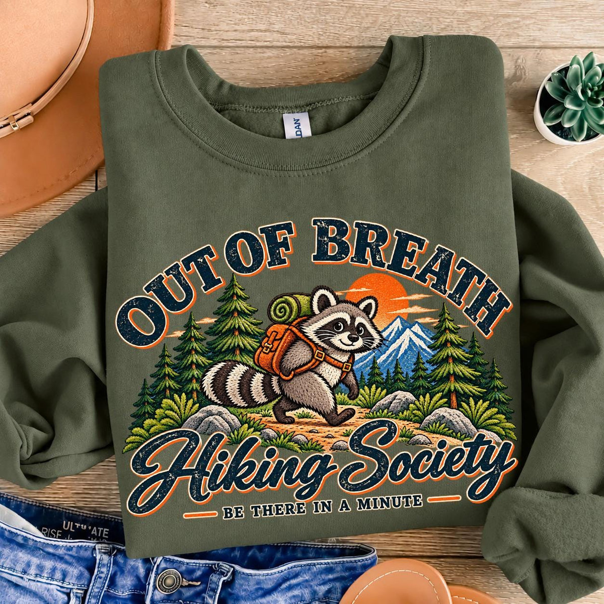Hiking Sweatshirt, Out Of Breath Hiking Society, Raccoon Sweatshirt