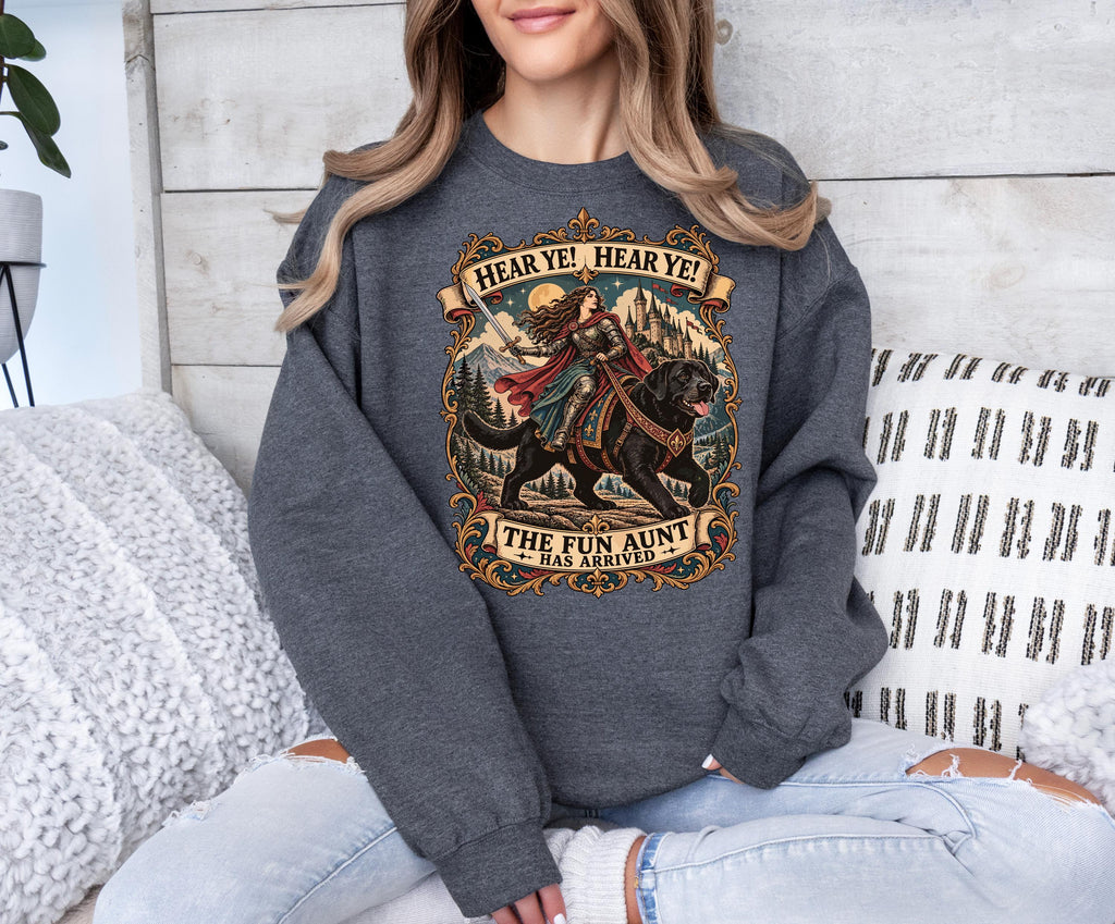 Hear Ye Hear Ye The Fun Aunt Has Arrived tee, Knight Riding Giant Lab Tee