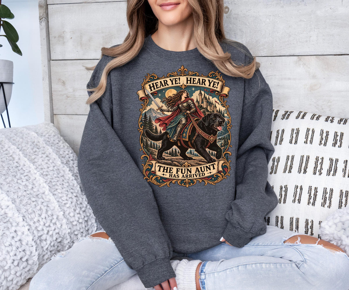 Hear Ye Hear Ye The Fun Aunt Has Arrived tee, Knight Riding Giant Lab Tee