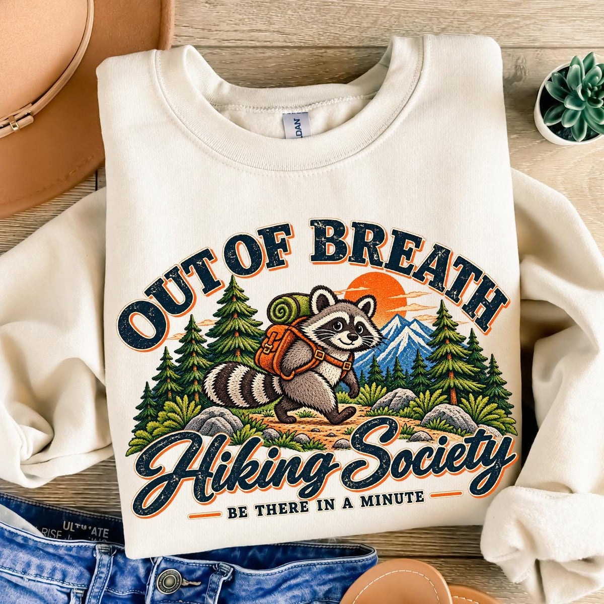 Hiking Sweatshirt, Out Of Breath Hiking Society, Raccoon Sweatshirt